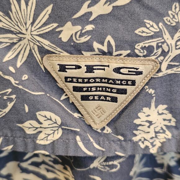 Columbia PFG Short Sleeve Fishing Shirt Vented Mesh Blue White Mens M - Picture 4 of 9